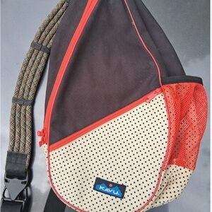 KAVU Rope Sling Bag Black Red Tan Polka Dot Outdoor Crossbody backpack